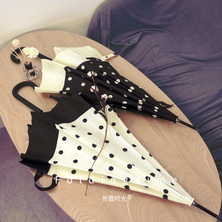 复古法式波点雨伞学生女士简约自动伞赫本风长柄超轻遮阳加固双人