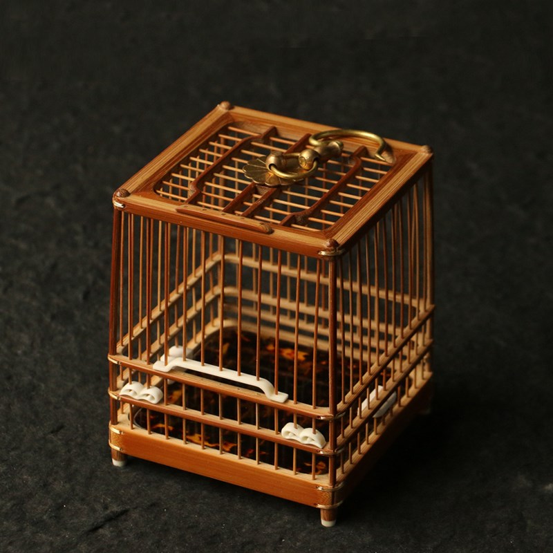 精品徽派名家李永攀纯手工制作方形老玉竹蝈蝈笼竹雕竹制蛐蛐笼子