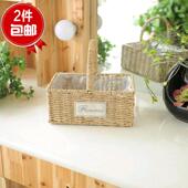 田园纯手工编织手提草编花篮子客厅藤编花器阳台绿植多肉花盆插花