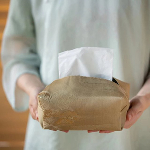 知舍云松纹纸巾收纳抽纸盒中式简约布艺家用茶桌客厅长方形复古风