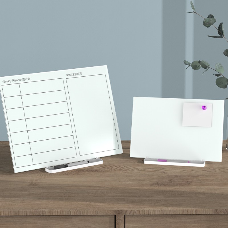 磁性钢化玻璃白板桌面写字板小黑板记事板台面支架式两用办公备忘