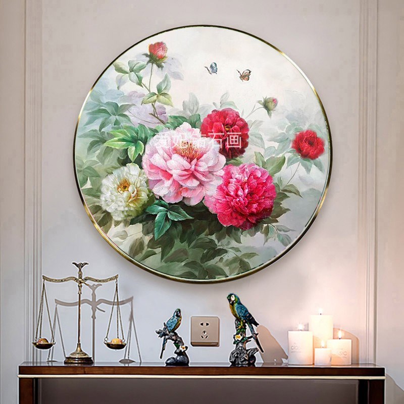 中国风家庭版饭厅卧室diy方钻满钻钻石画十字绣圆形蝶恋花牡丹花