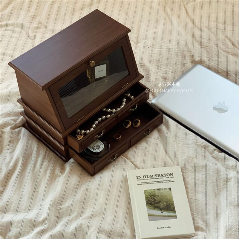 木质复古首饰盒首饰柜珠宝盒梳妆台多层大容量欧式收纳