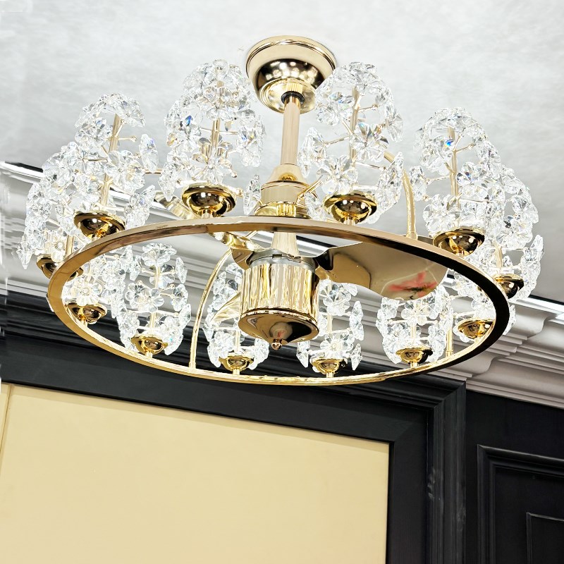 全光谱豪华水晶风扇灯轻奢客厅吊扇灯奢华新款餐厅风扇灯天猫精灵