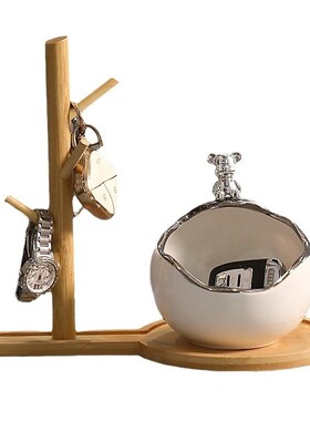 简约小熊玄关钥匙收纳摆件进门口鞋柜锁匙轻奢装饰品乔迁新居礼品