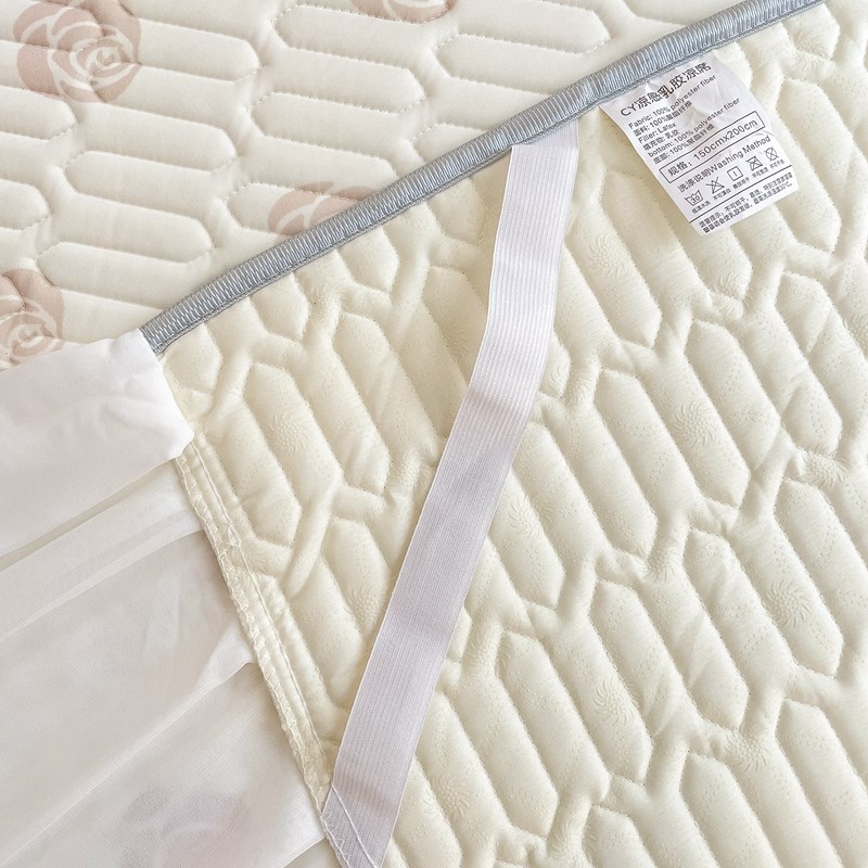 夏季印花床裙乳胶冰丝凉席三件套公主风床单空调床垫席子水洗折叠