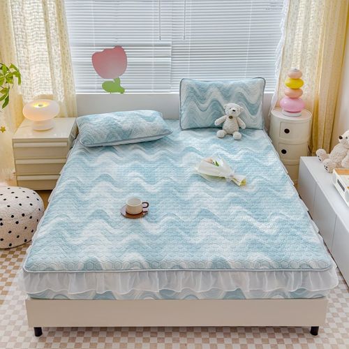 夏季床笠款乳胶凉席三件套夏天冰丝空调席花边款软席子可机洗折叠