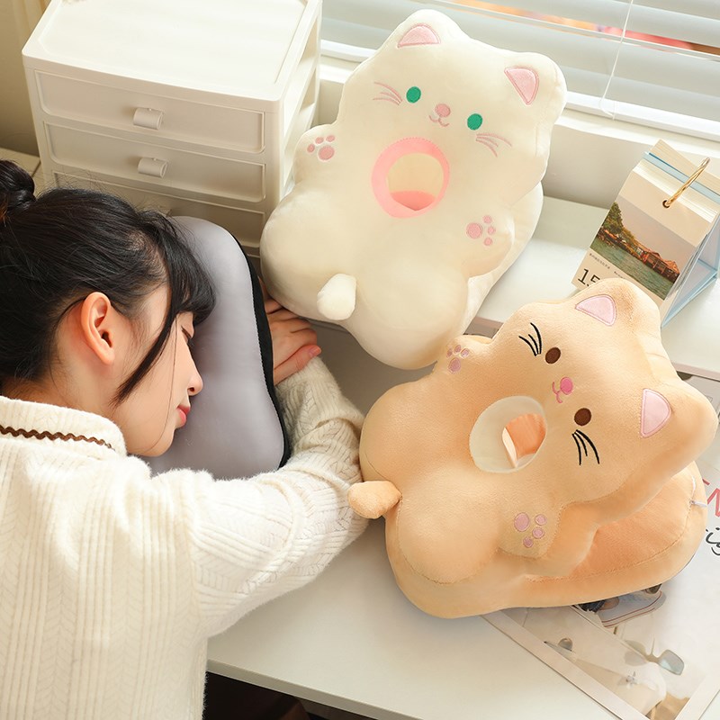 夏季猫咪冰丝午睡枕趴睡枕小学生教室午休枕头桌上抱枕办公室神器