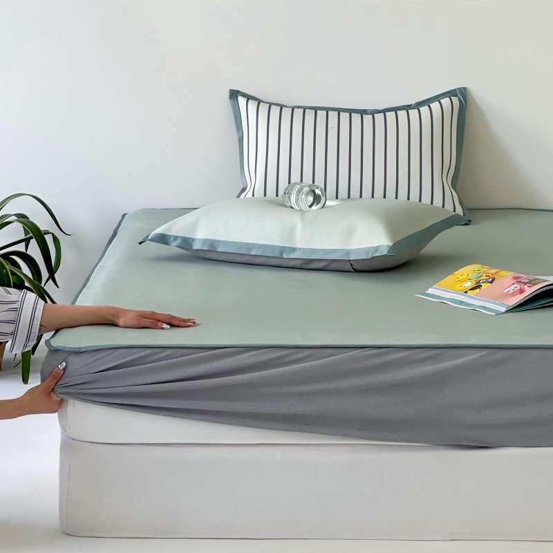 A类抗菌夏季冰丝凉席三件套可水洗床笠款双人1.5m1.8米空调软席子