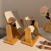 台式 化妆镜可翻转宿舍桌面梳妆镜简约家用木质镜现代复古风镜子