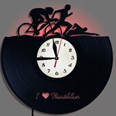 铁人三项赛黑胶唱片钟创意镂空 饰挂表 三项全能运动怀旧墙面壁装