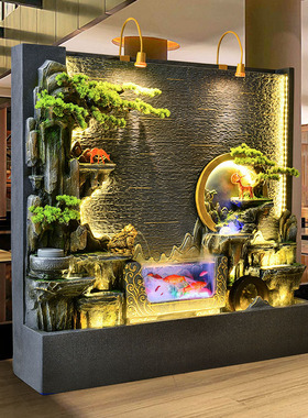 水幕墙流水景观假k山庭院鱼池喷泉办公室内外屏风公司背景装饰摆