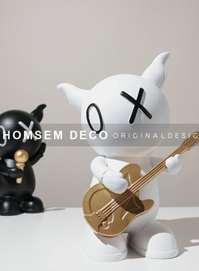 从上卡通创意公仔摇滚猫r样板房间摆件卧室书房客厅电视柜玄关装