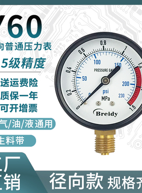 Y60压a力表不锈钢耐震压力表水压气压油压通用 0-1.6/100Mpa多量