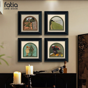 中古风玄关装饰画法式卧室床头挂画餐厅复古小众艺术壁画高级感