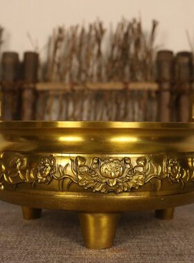 纯铜荷花香炉摆件 家用供奉客厅装饰工艺品