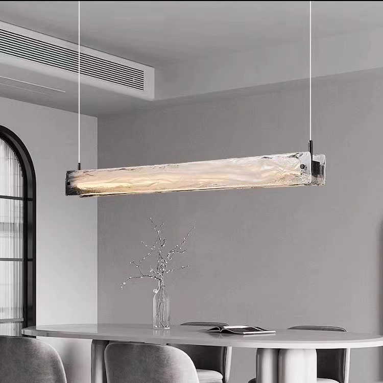 意式简约云雾玻璃餐厅吊灯轻奢一字饭桌岛台长条吧台灯LED照明