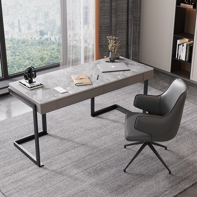 意式极简岩板书桌书房轻奢电脑桌现代简约办公桌家用写字桌写字台