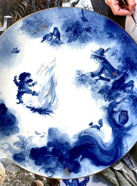 德国MEISSEN梅森瓷器 童话系列 侏儒妖 1984年度描金赏盘挂盘25CM