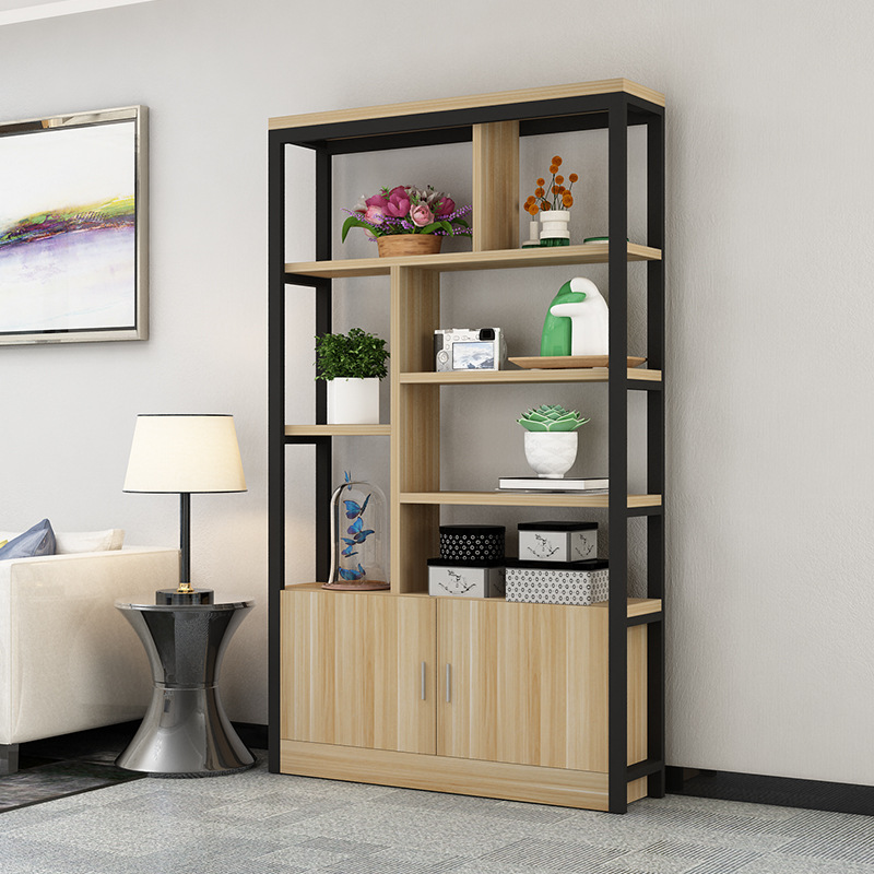 创意钢木书架置物架客厅隔断柜货架装饰柜铁艺现代简约展示架落地