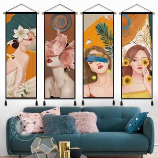 现代轻奢玄关布艺挂画卧室背景墙装饰画北欧艺术挂毯背景画布壁毯