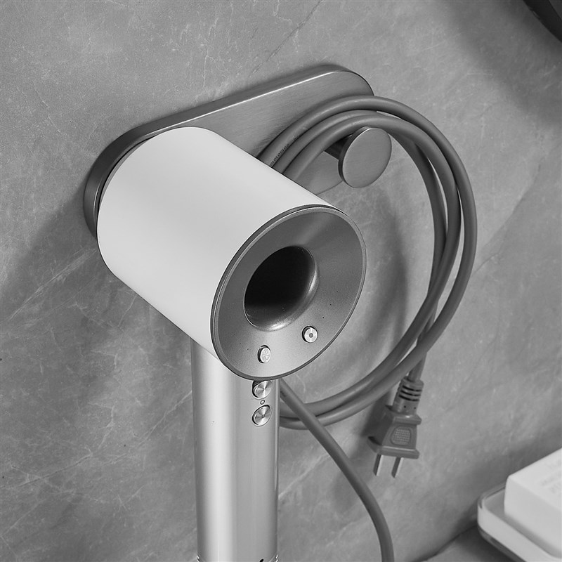 枪灰全铜免e打孔带钩吹风机架适配戴森浴室化妆室家用收纳层架壁