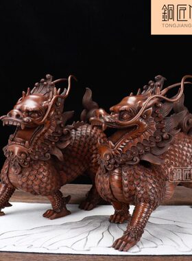 铜匠仁 紫铜威武麒麟摆件一对铜家居装饰品摆设办公室店铺开业