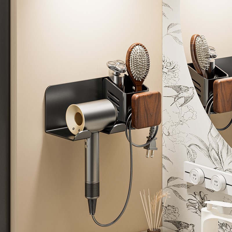 吹风机置物架免打n孔戴森卫生间高级感牙刷洗脸巾一体收纳架