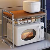 中古风微波炉置物架厨房电饭煲锅一体收纳多功能咖啡机支架台面架