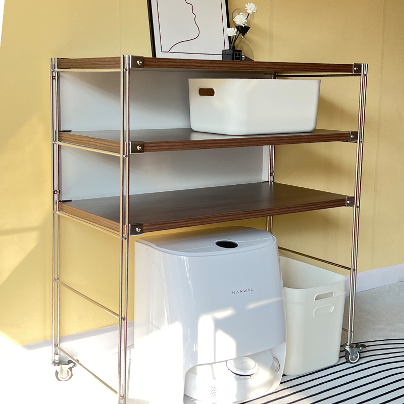 日式落地扫地机黑色置物架机器人云F鲸石头科沃斯厨房客厅收纳柜