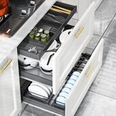 米司库拉篮厨房橱柜抽屉式 双层钢化玻璃厨柜分类工具篮置物碗碟架