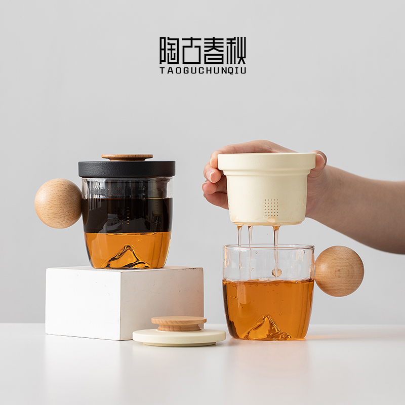 简约泡茶a杯茶水分离杯子耐热高硼硅玻璃杯子陶瓷带盖过滤水杯定
