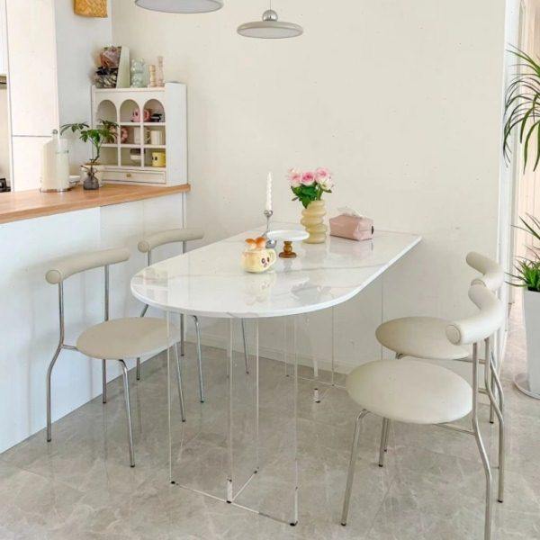 奶油风悬浮岩板餐桌小户型亚克力餐桌椅组合椭圆半圆岛台饭桌靠墙,住宅家具,岩板餐桌,淘宝优惠券,粉丝福利购,淘宝优惠卷