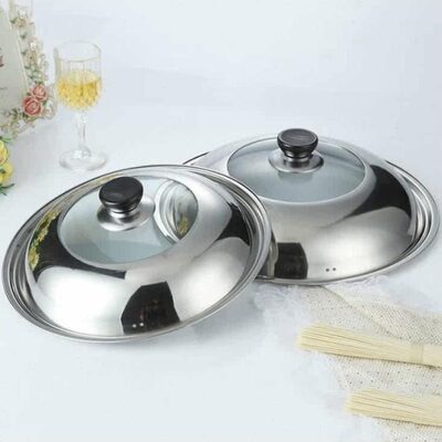 不锈钢锅盖家用炒菜锅盖子30cm32cm34cm36cm铁锅锅盖通用透明锅盖