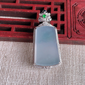 缅甸天然A货玉石翡翠 手工精雕18K金镶紫罗兰无事牌吊坠 老坑冰种