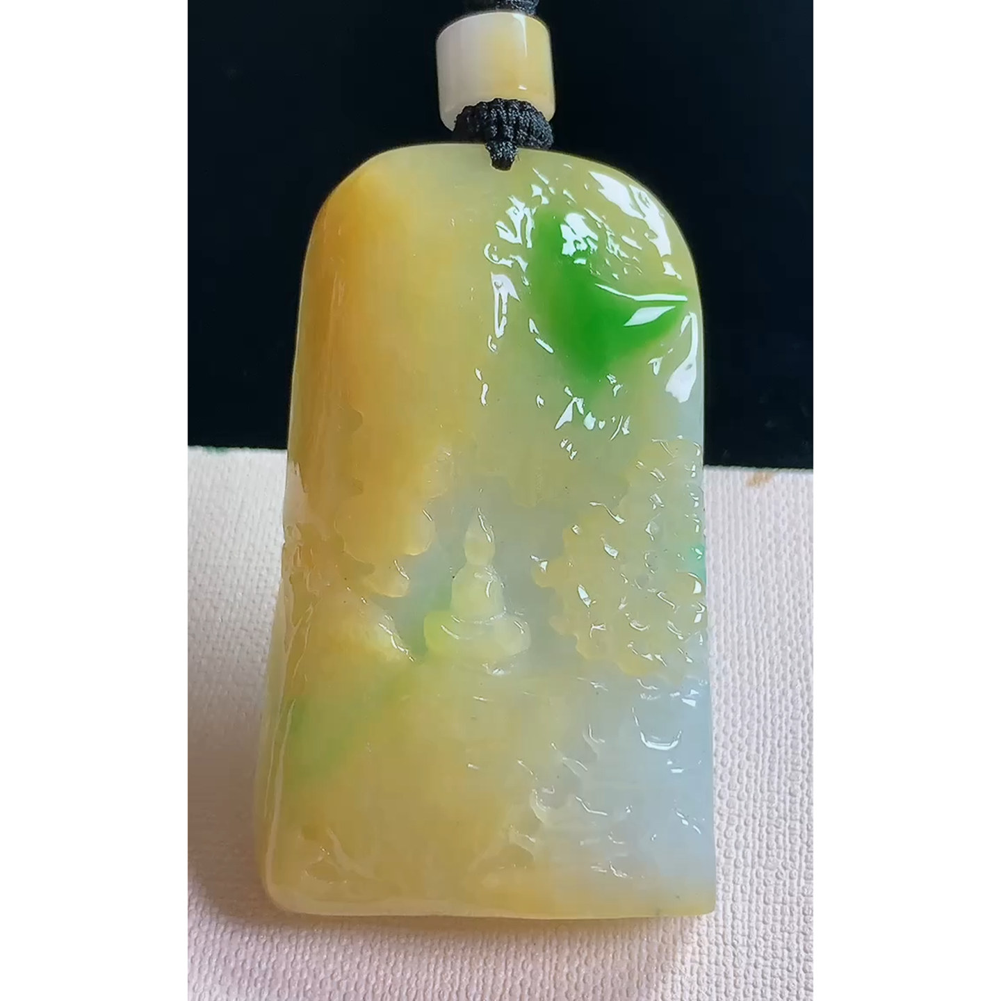 缅甸天然A货玉石翡翠 老坑冰种手工精雕黄加绿悟道吊坠