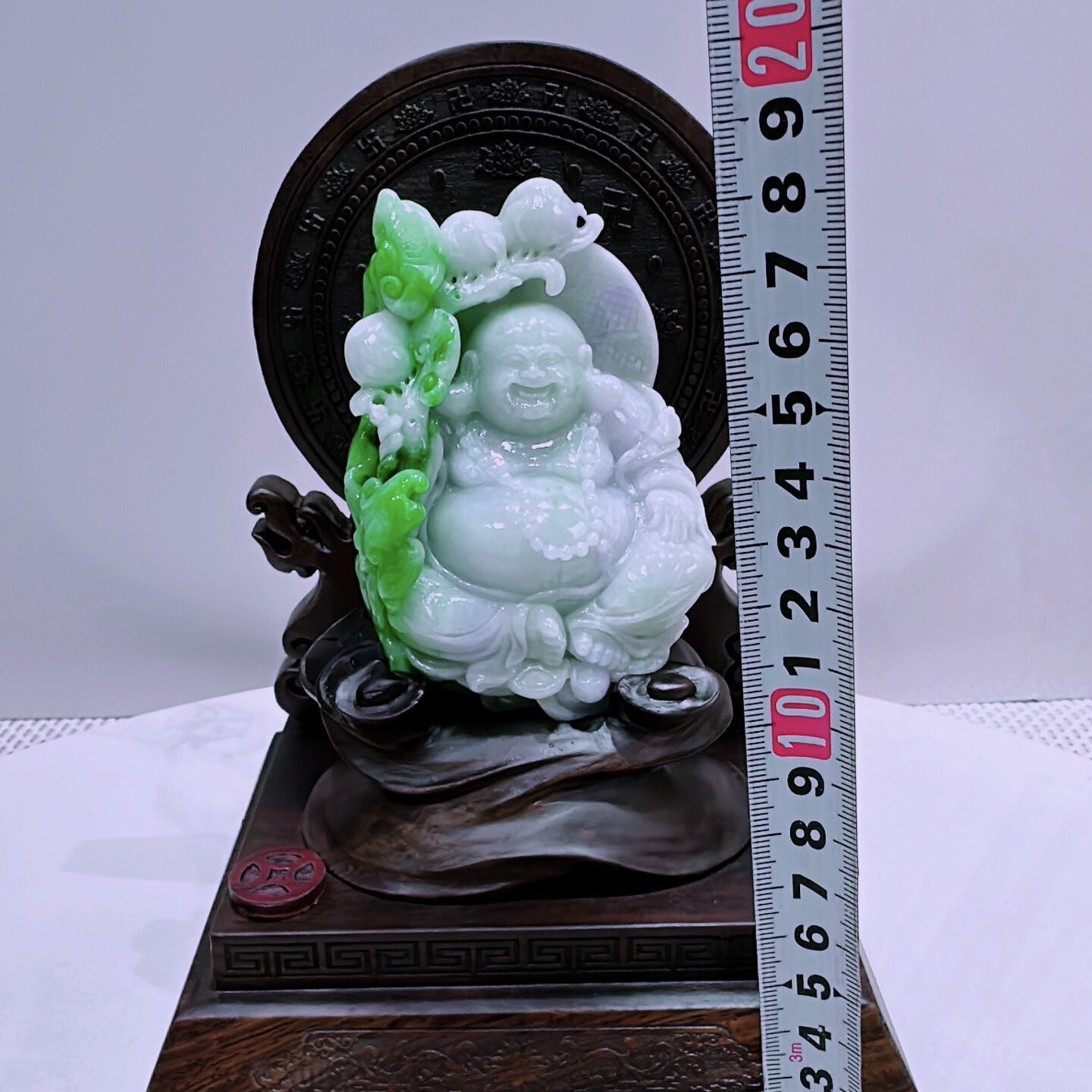 缅甸天然A货玉石翡翠 老坑冰种 手工精雕 佛公 弥勒佛摆件