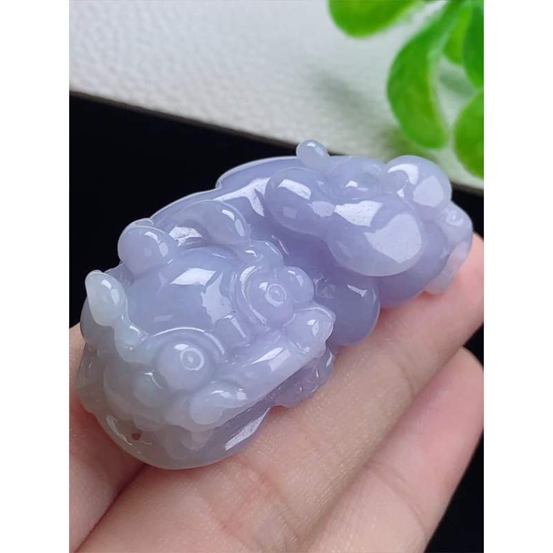 缅甸天然A货玉石翡翠 老坑冰种 手工精雕 紫罗兰霸王貔貅吊坠