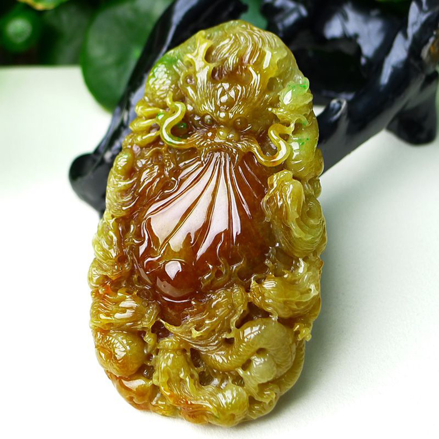 缅甸天然A货玉石翡翠 老坑冰种手工精雕红翡 九龙吊坠
