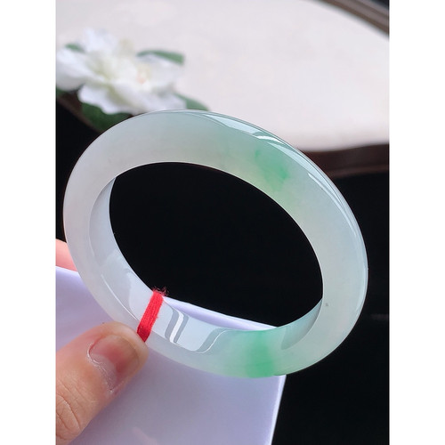 翠满家珠宝 缅甸天然A货翡翠 老坑冰种飘绿正装手镯55-56圈口