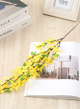 仿真花单支黄色迎春花婚庆礼堂布置花材绢布家居装饰花仿真迎春花