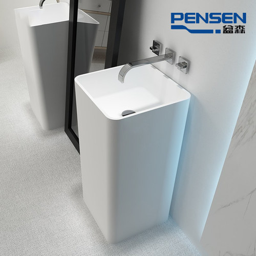 盆森 人造石 薄边 方立柱盆 简约 酒店专用 家用  圆立柱 洗手盆