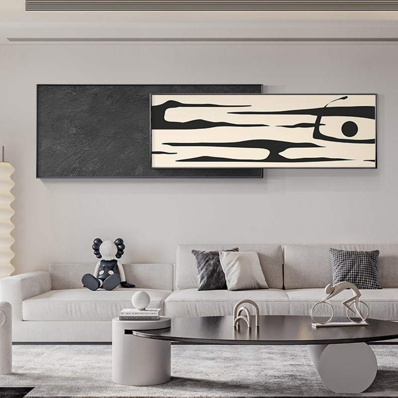 现代简约客厅装饰画高级感黑白沙发背景墙壁画抽象极简叠加画挂画