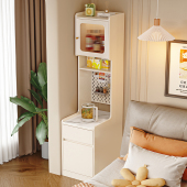 奶油风床头柜岩板窄柜现代小户型落地卧室储物高柜床边柜2024新款