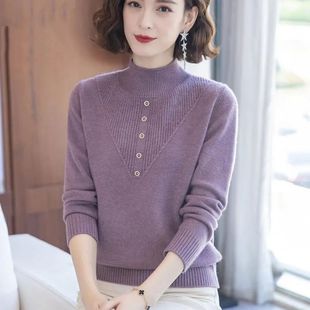针织毛衣妈妈半高领毛衫新款秋冬高领宽松气质保暖二八月穿打底衫