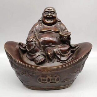 古玩做旧老铜包浆铜器龙凤元 招财笑佛摆饰乾隆年制 弥勒佛摆件