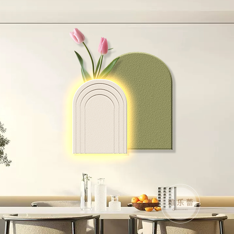 立体实物砂岩画2023新款壁灯奶油风饭厅装饰画客厅沙W发背景墙挂