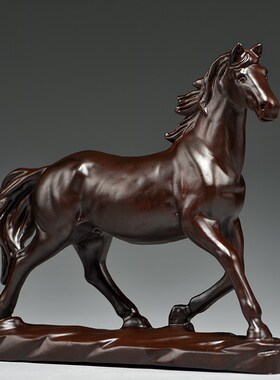 黑檀木雕刻马摆件马到成功实木质马生肖家居办公桌面装饰工艺品