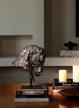 形上中古马头仿铜雕塑法式黑马墨色之魅客厅开运乔迁送礼装饰摆件