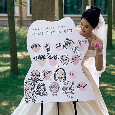 创意幼儿园签到展板婚礼签到迎宾牌手绘涂鸦签名墙生日kt板定制